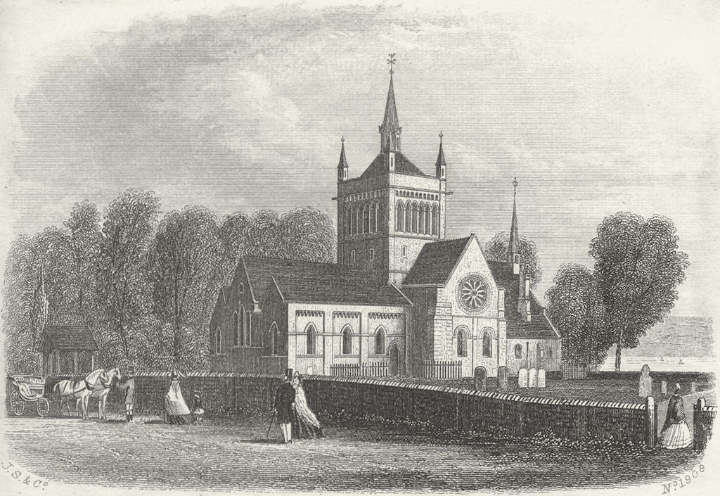 IOW. Whippingham Church, Isle of Wight c1855 old antique vintage print picture